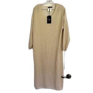 ALCHEMIA TRICOT Long Sleeve Midi Sweater Dress Size S New Gold